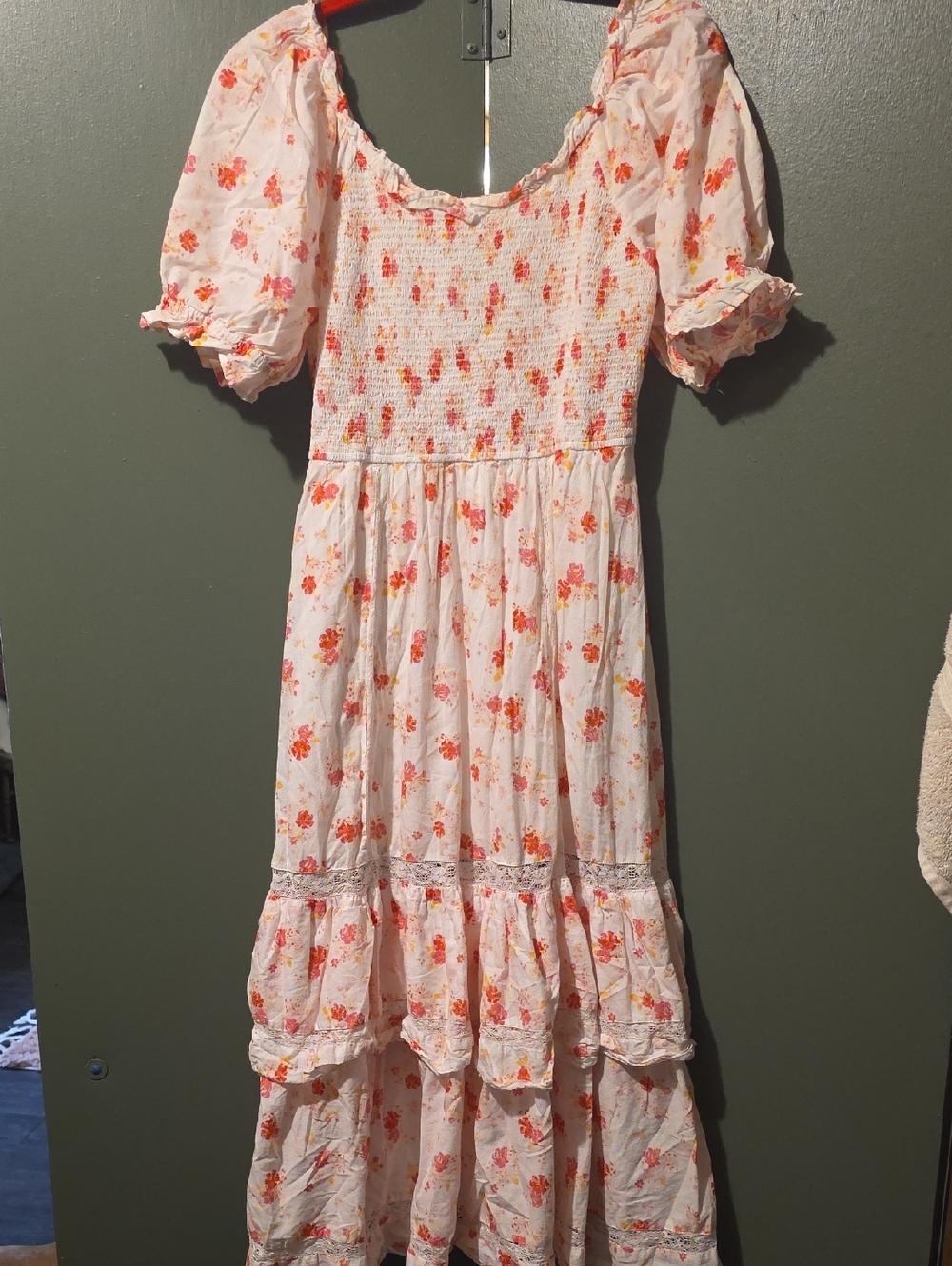 LoveShackFancy Pink Floral Smocked Tiered Maxi Dress